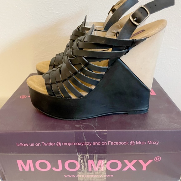 Mojo Moxy Apolo Leather Platform Wedge Heels/Sandals - Picture 3 of 9